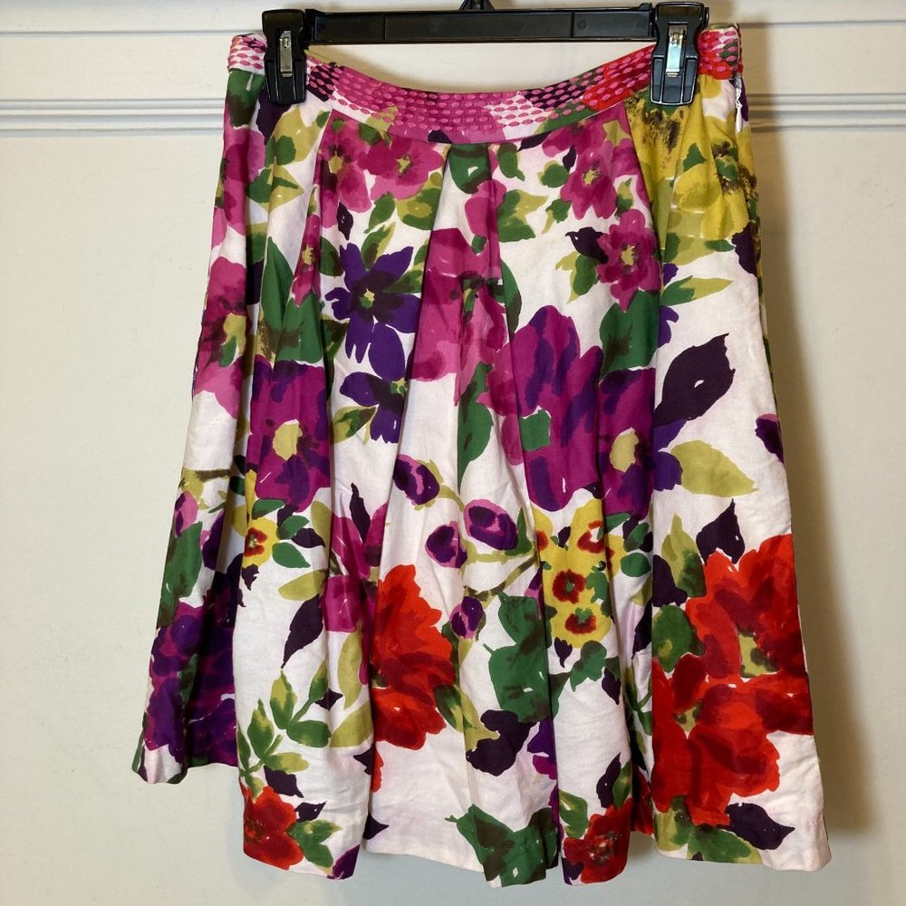 NEW Anthropologie Medium Spring Floral Side Zip Dual Pocket Full Pleated Skirt